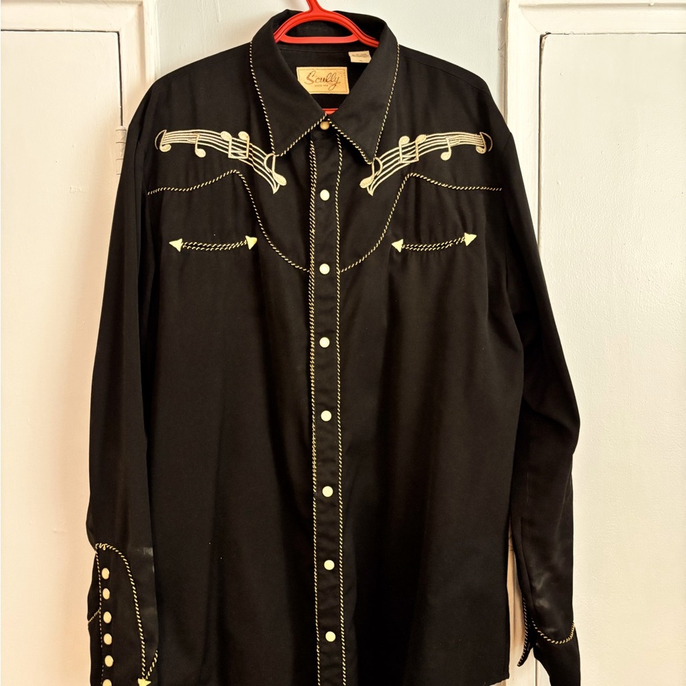 Scully XL Western Cowboy Shirt – Music Notes Embroidery